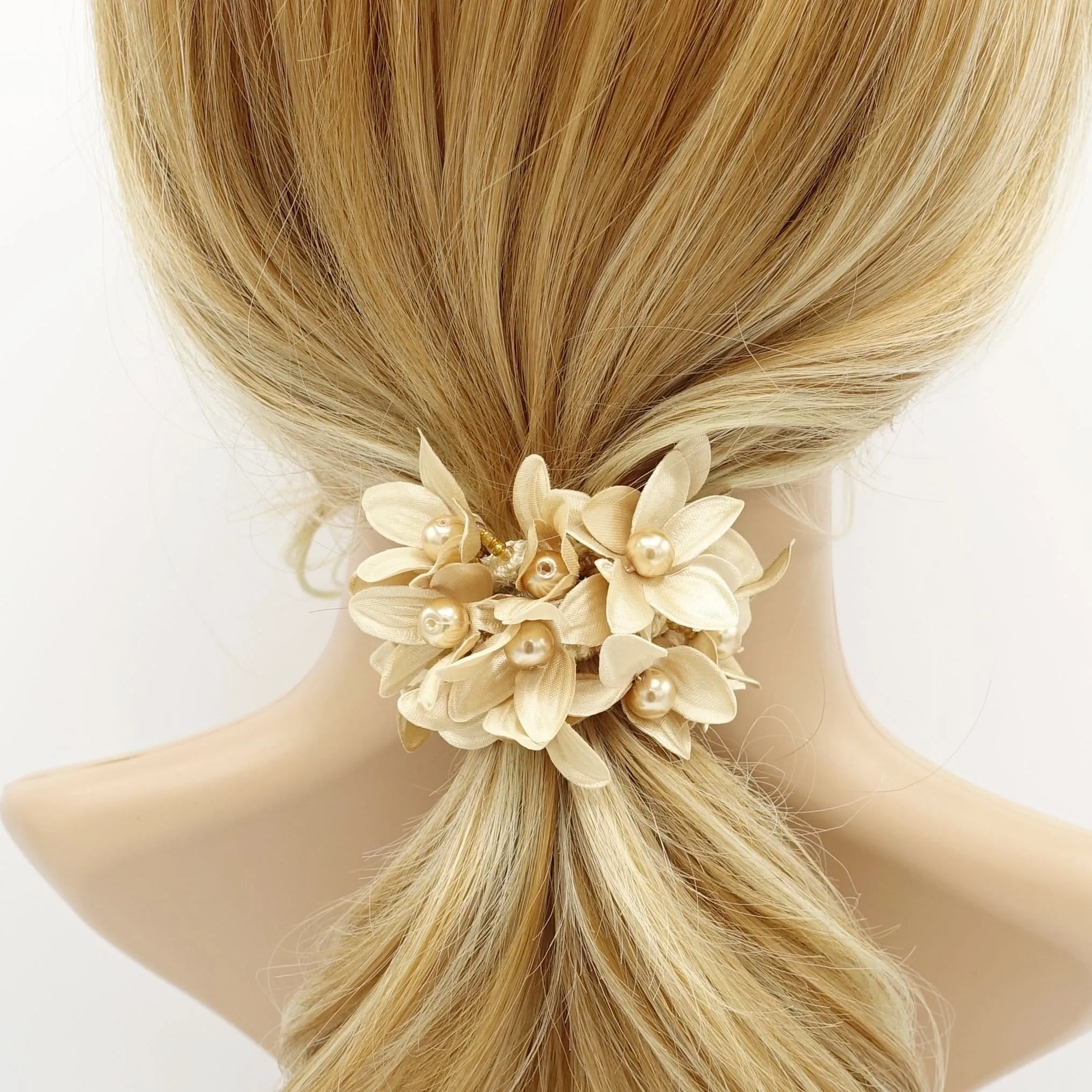 pearl flower beaded hair elastic ponytail holder decorated elastic band hair tie scrunchies woman hair accessory