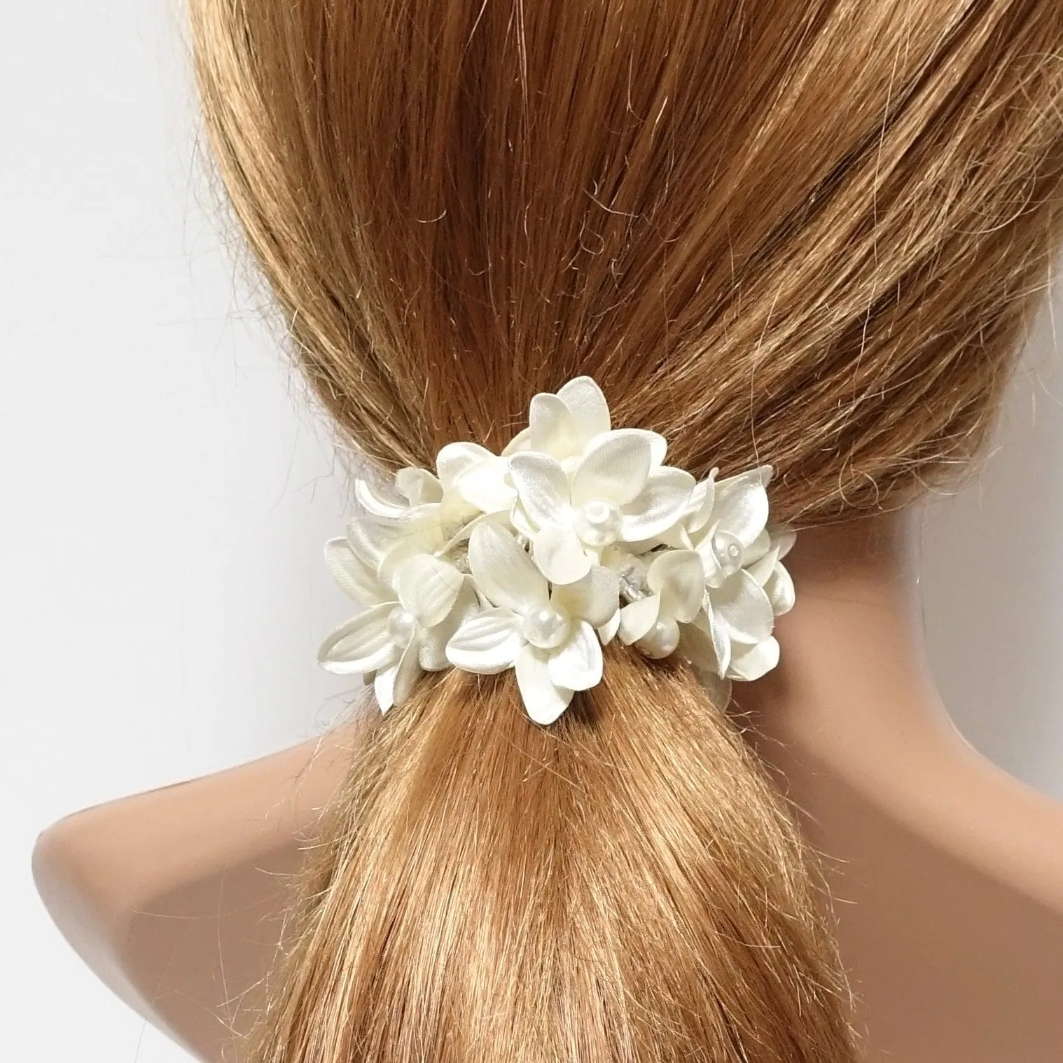 pearl flower beaded hair elastic ponytail holder decorated elastic band hair tie scrunchies woman hair accessory