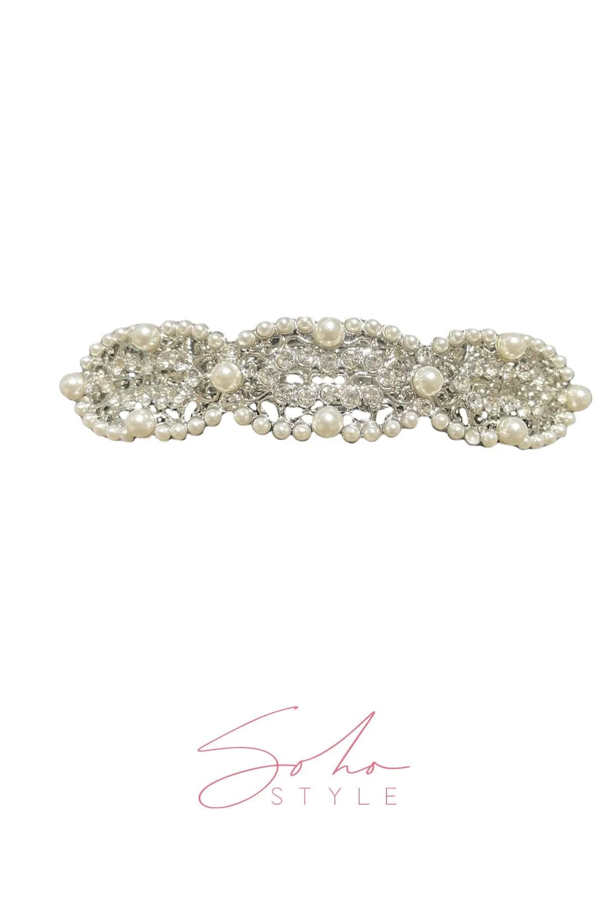 Pearl Rhinestone Three Circle Barrette