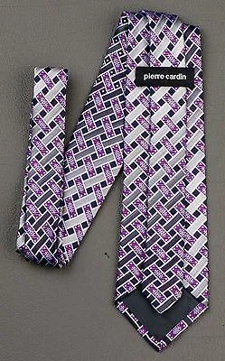Pierre Cardin Silk Neck Tie Blue Purple Gray Weave Design With Rhinestones