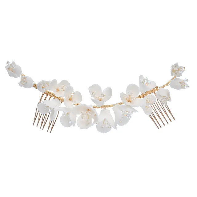 Porcelain Flower Bridal Long Hair Comb Handmade
