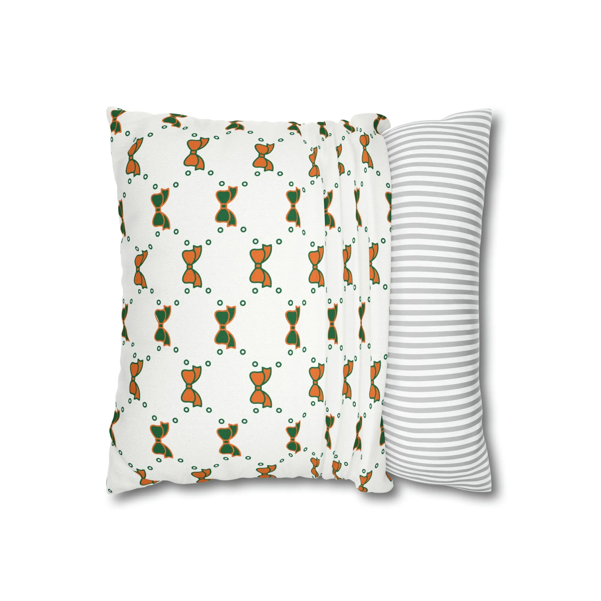 Pretty Little Bow Pillow Cover - Dorm Pillow,Bow Pillow,Bed Party Gift, Acceptance Gift, Camp Gift, Bow Aesthetic, Miami, Orange & Green