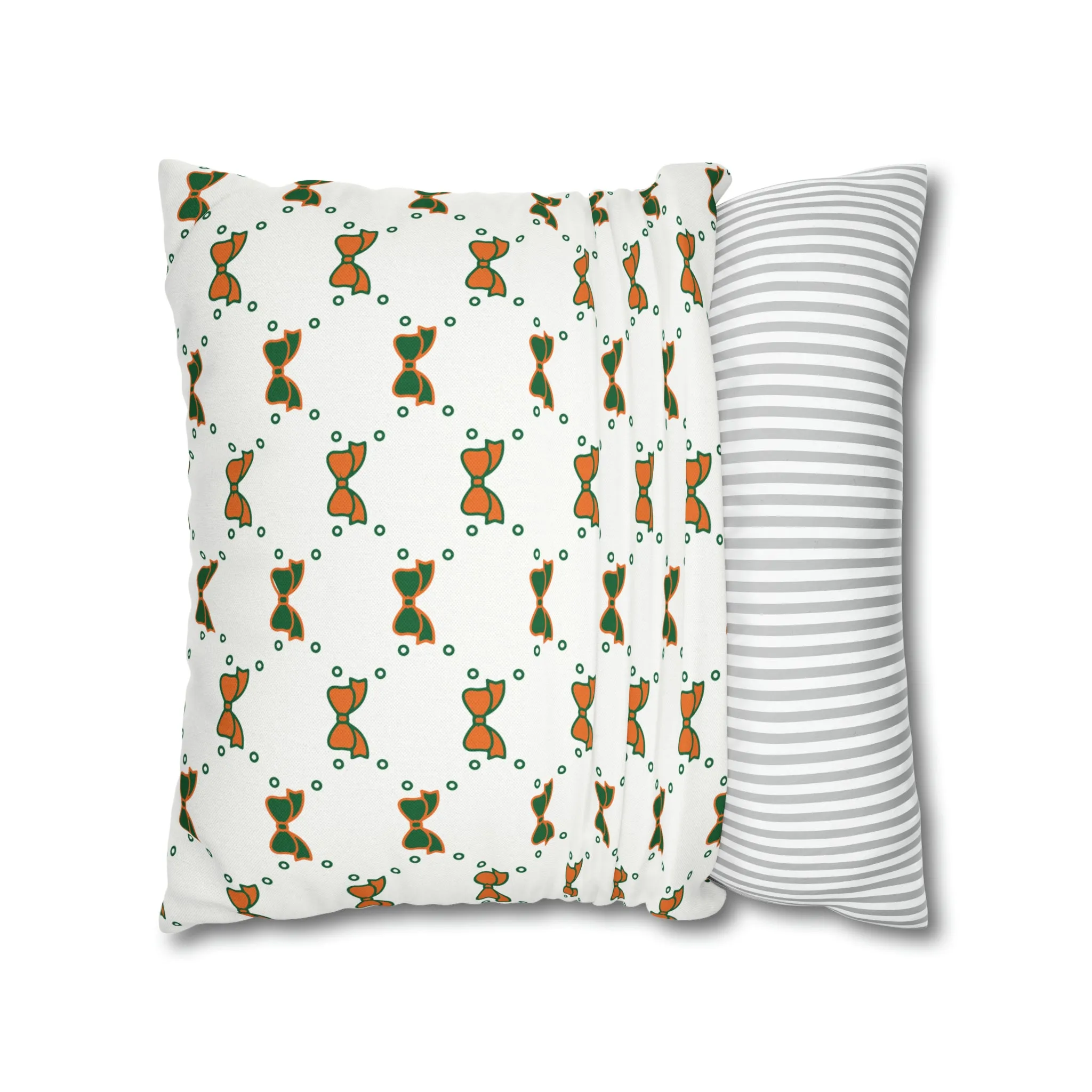 Pretty Little Bow Pillow Cover - Dorm Pillow,Bow Pillow,Bed Party Gift, Acceptance Gift, Camp Gift, Bow Aesthetic, Miami, Orange & Green