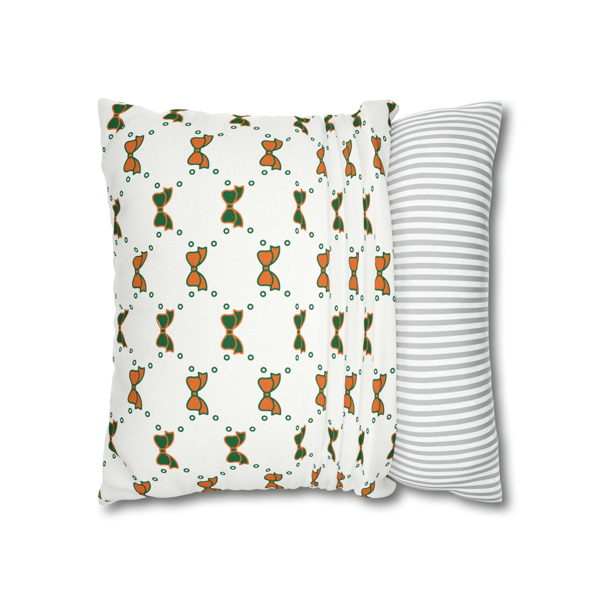 Pretty Little Bow Pillow Cover - Dorm Pillow,Bow Pillow,Bed Party Gift, Acceptance Gift, Camp Gift, Bow Aesthetic, Miami, Orange & Green