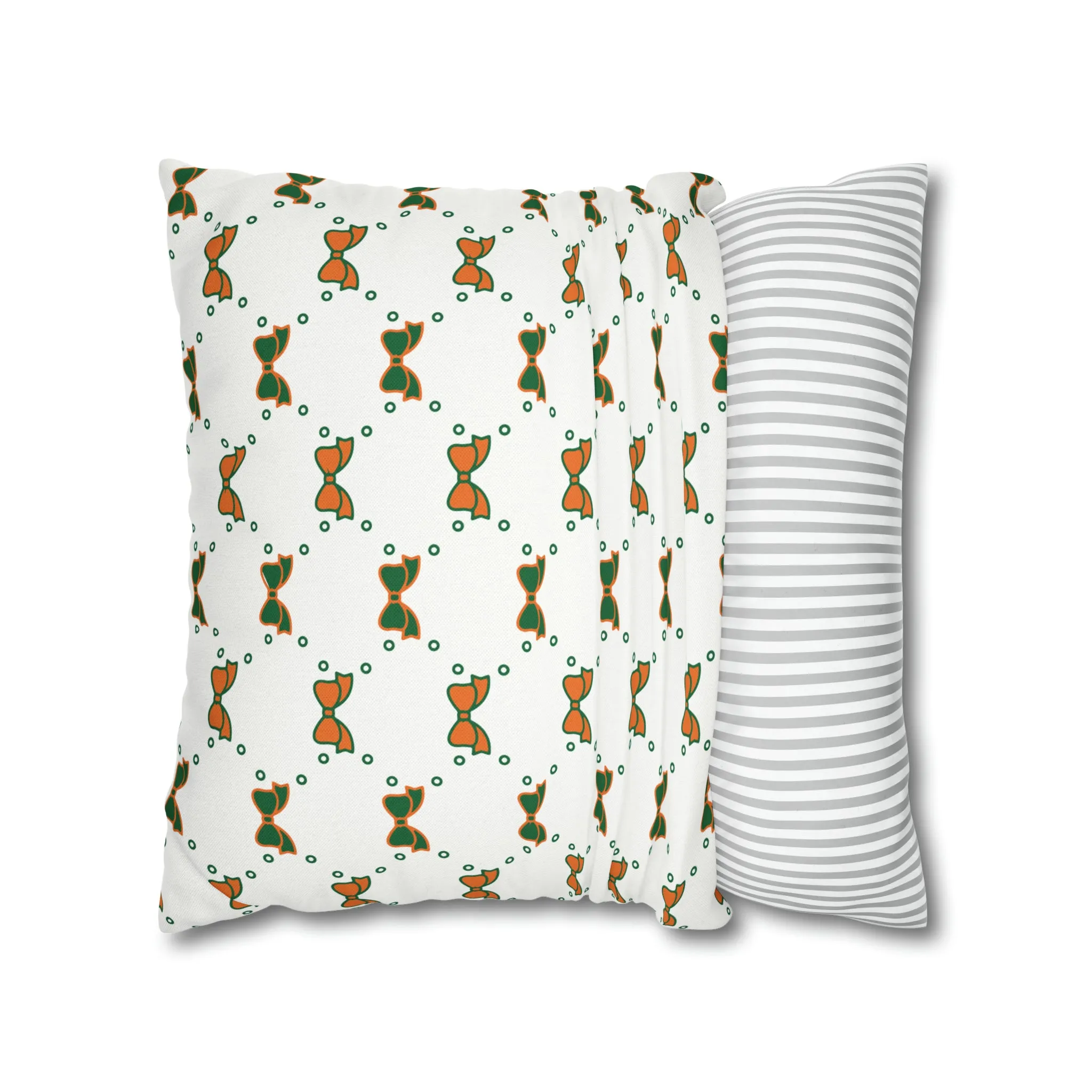 Pretty Little Bow Pillow Cover - Dorm Pillow,Bow Pillow,Bed Party Gift, Acceptance Gift, Camp Gift, Bow Aesthetic, Miami, Orange & Green