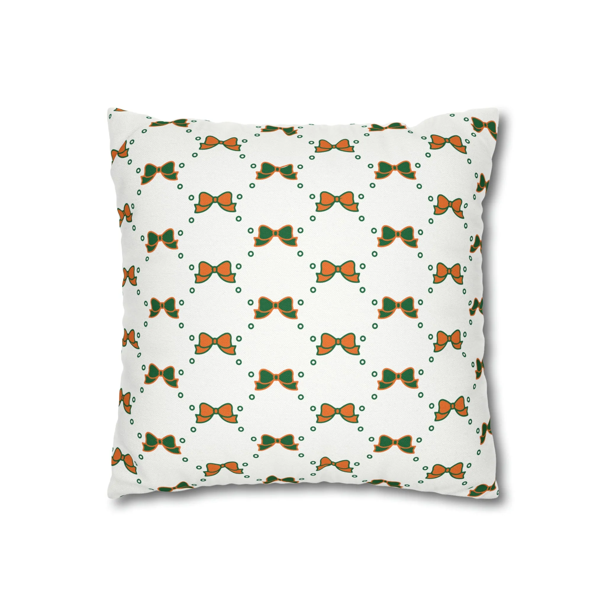 Pretty Little Bow Pillow Cover - Dorm Pillow,Bow Pillow,Bed Party Gift, Acceptance Gift, Camp Gift, Bow Aesthetic, Miami, Orange & Green