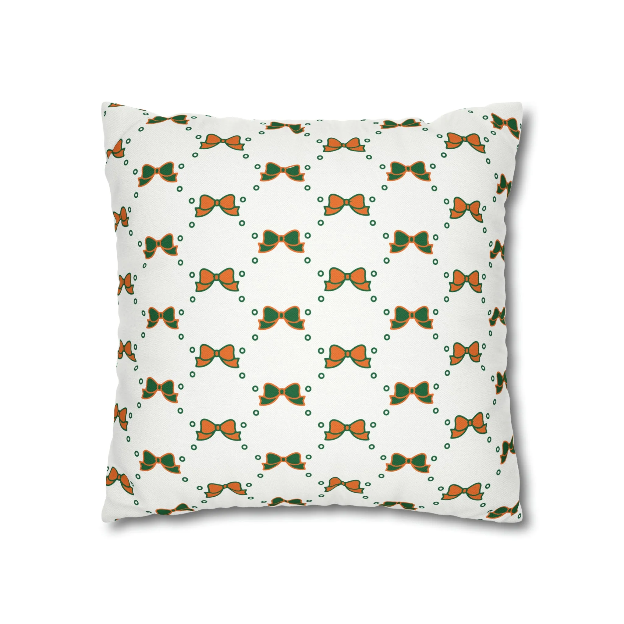 Pretty Little Bow Pillow Cover - Dorm Pillow,Bow Pillow,Bed Party Gift, Acceptance Gift, Camp Gift, Bow Aesthetic, Miami, Orange & Green