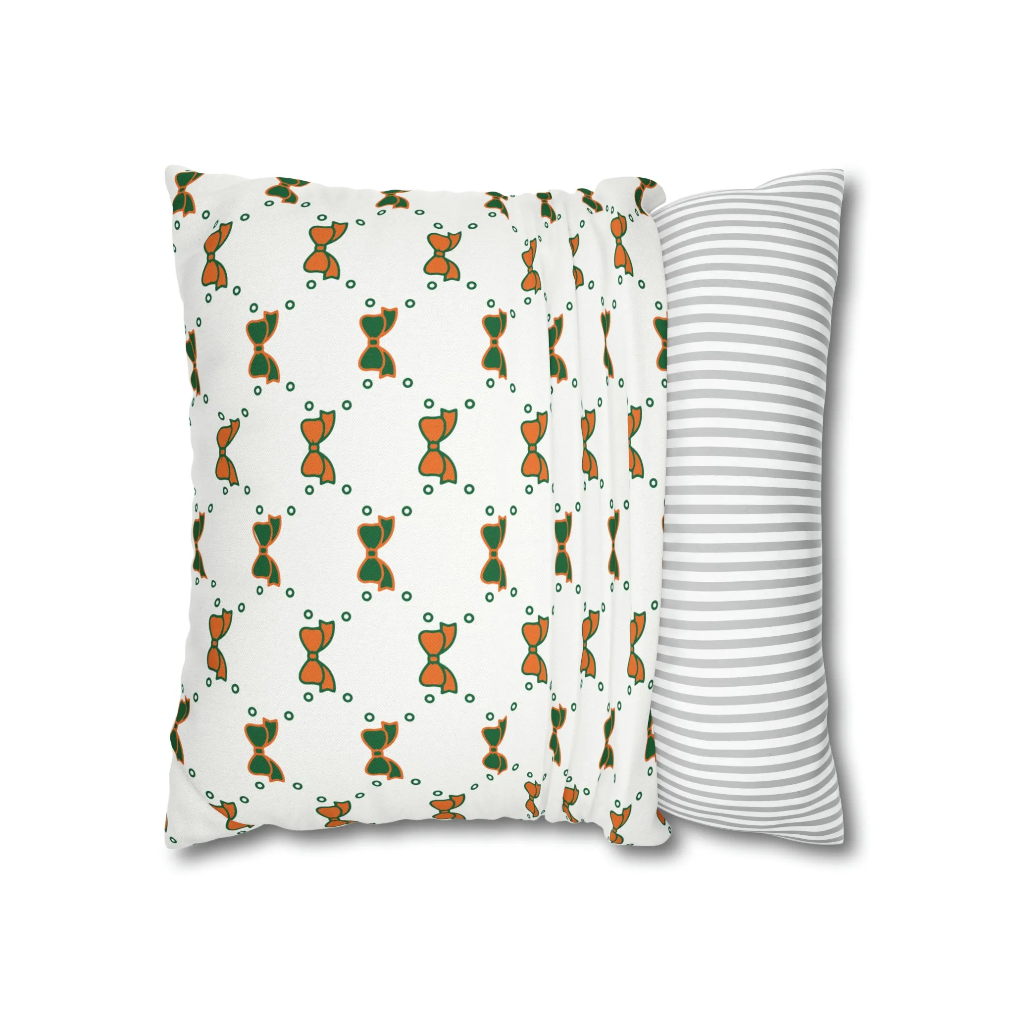 Pretty Little Bow Pillow Cover - Dorm Pillow,Bow Pillow,Bed Party Gift, Acceptance Gift, Camp Gift, Bow Aesthetic, Miami, Orange & Green