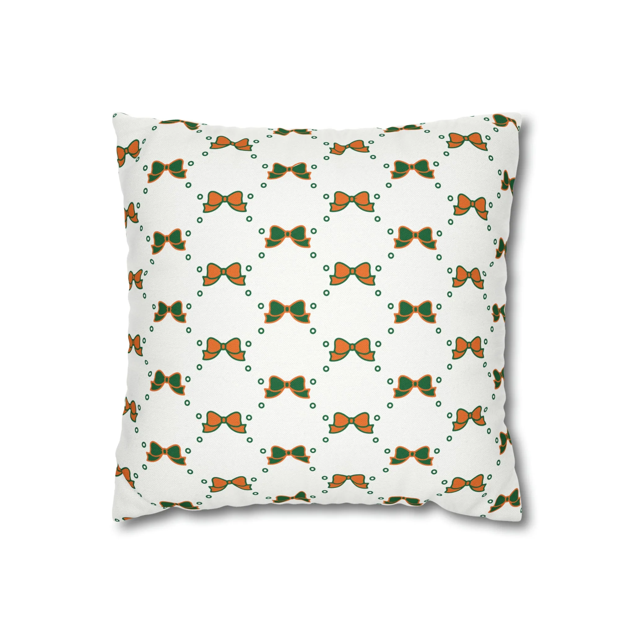 Pretty Little Bow Pillow Cover - Dorm Pillow,Bow Pillow,Bed Party Gift, Acceptance Gift, Camp Gift, Bow Aesthetic, Miami, Orange & Green