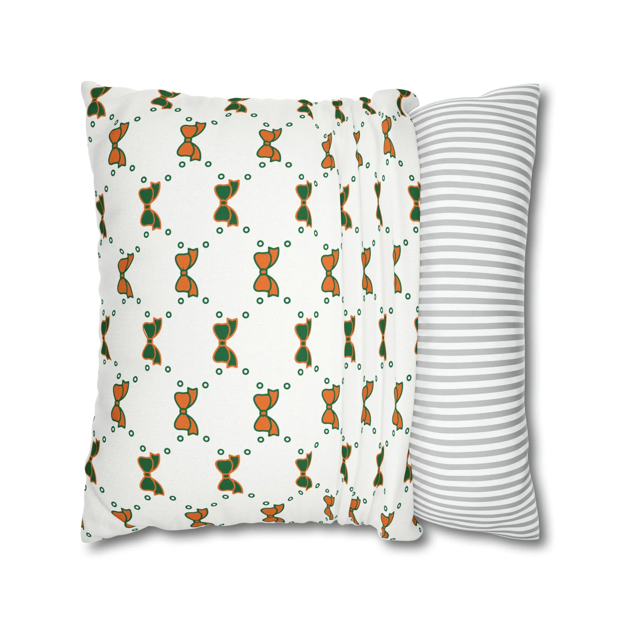 Pretty Little Bow Pillow Cover - Dorm Pillow,Bow Pillow,Bed Party Gift, Acceptance Gift, Camp Gift, Bow Aesthetic, Miami, Orange & Green