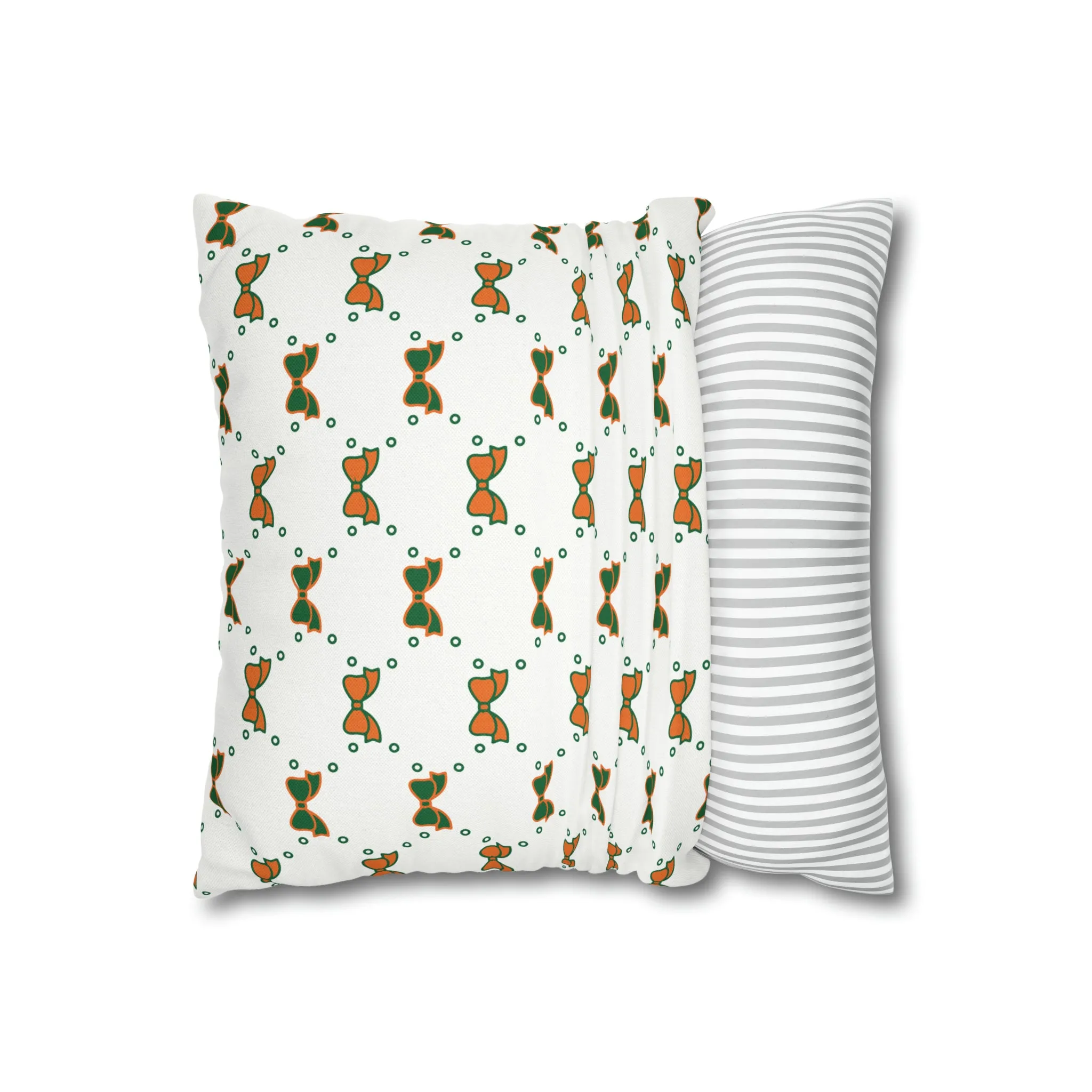 Pretty Little Bow Pillow Cover - Dorm Pillow,Bow Pillow,Bed Party Gift, Acceptance Gift, Camp Gift, Bow Aesthetic, Miami, Orange & Green