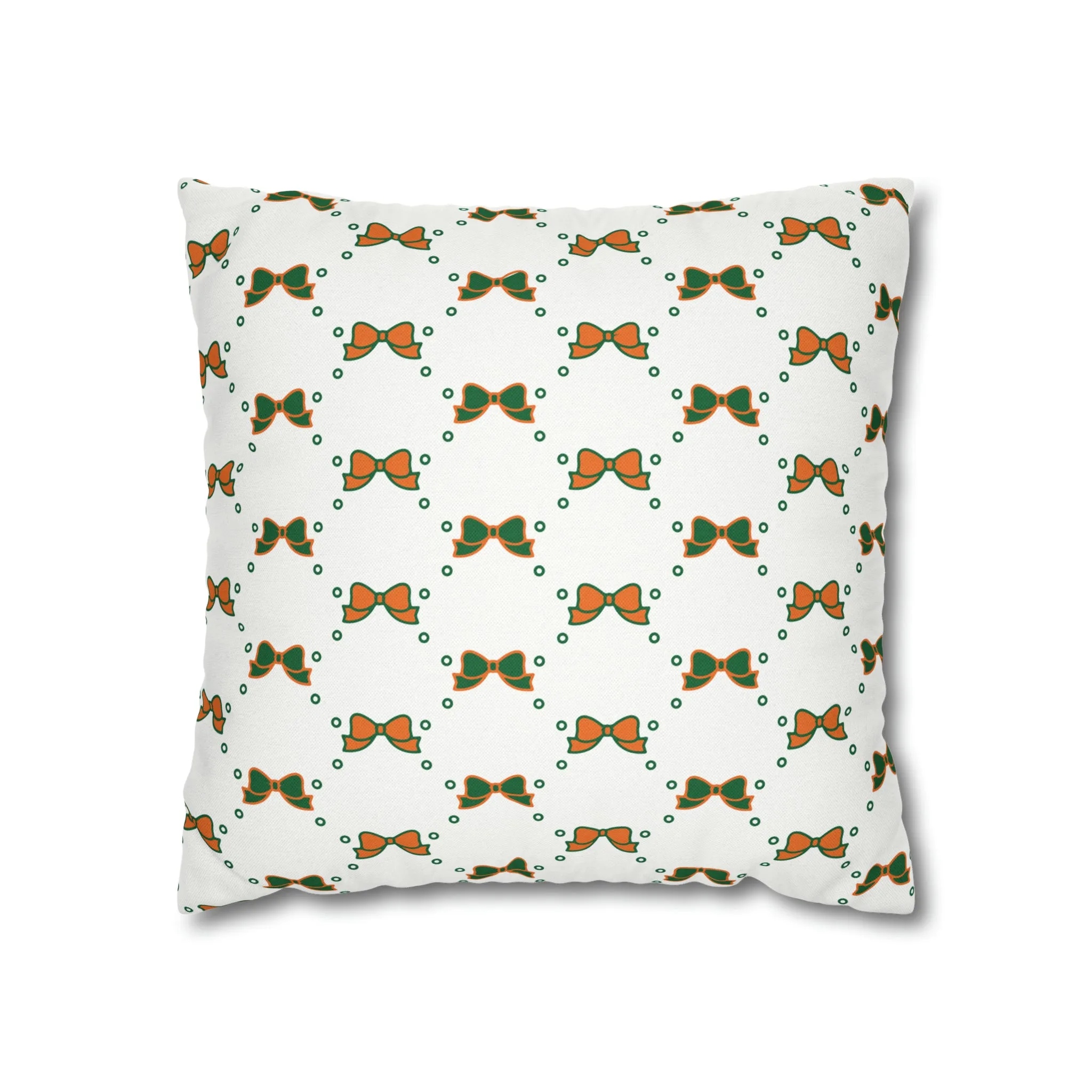 Pretty Little Bow Pillow Cover - Dorm Pillow,Bow Pillow,Bed Party Gift, Acceptance Gift, Camp Gift, Bow Aesthetic, Miami, Orange & Green