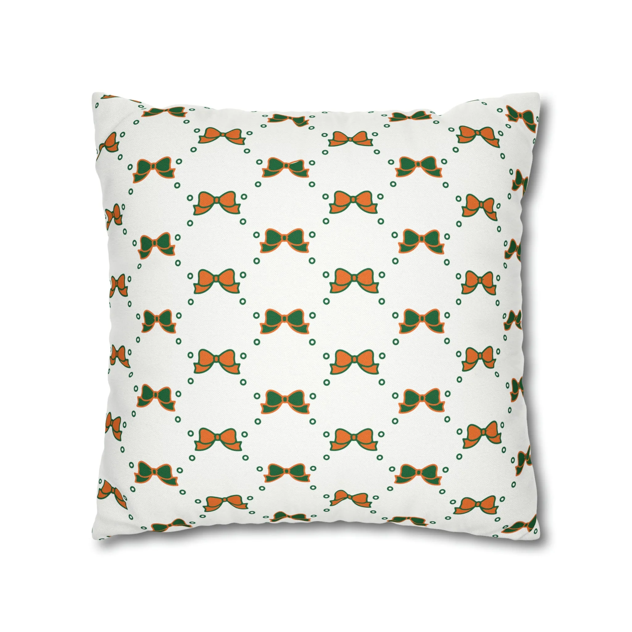 Pretty Little Bow Pillow Cover - Dorm Pillow,Bow Pillow,Bed Party Gift, Acceptance Gift, Camp Gift, Bow Aesthetic, Miami, Orange & Green