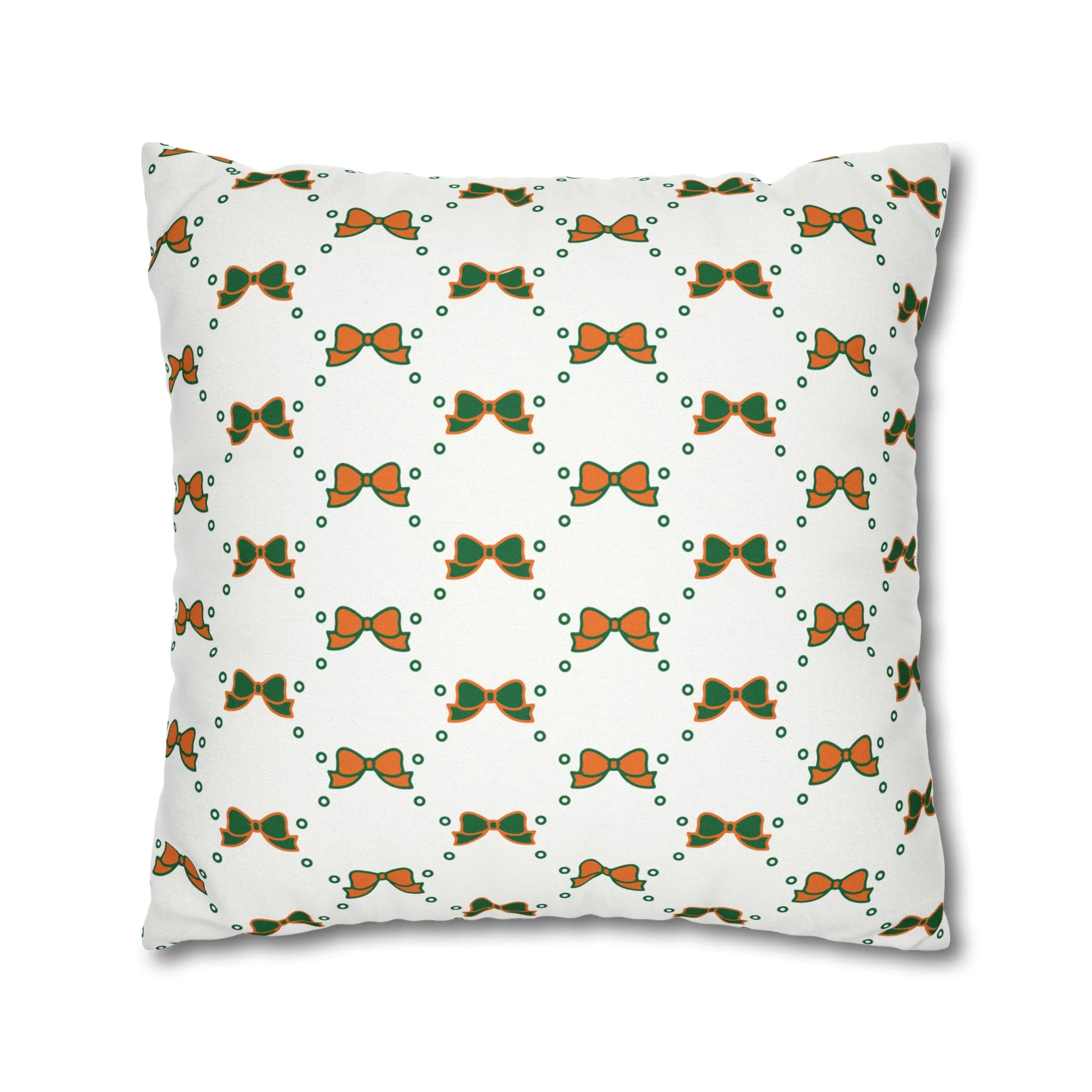 Pretty Little Bow Pillow Cover - Dorm Pillow,Bow Pillow,Bed Party Gift, Acceptance Gift, Camp Gift, Bow Aesthetic, Miami, Orange & Green