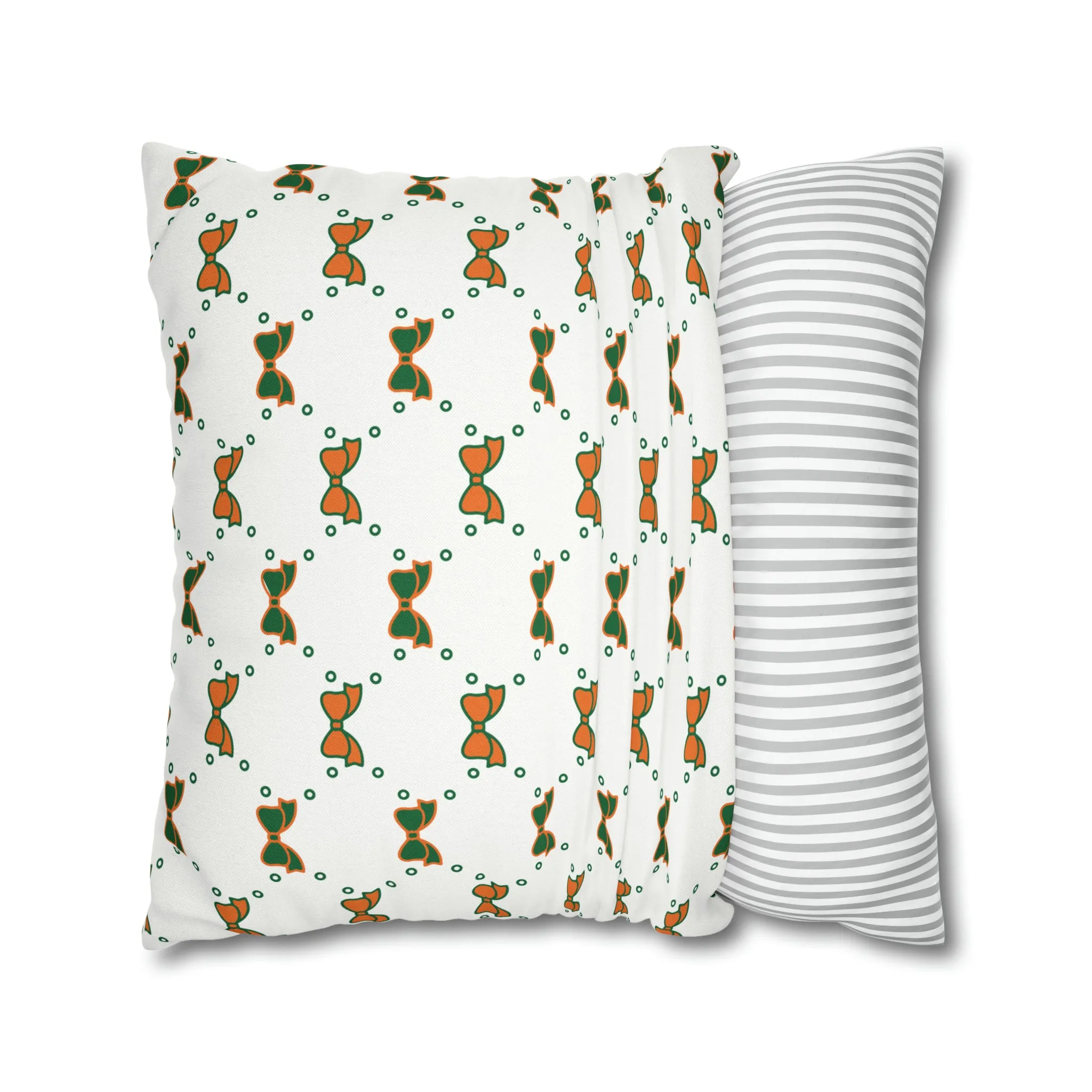 Pretty Little Bow Pillow Cover - Dorm Pillow,Bow Pillow,Bed Party Gift, Acceptance Gift, Camp Gift, Bow Aesthetic, Miami, Orange & Green