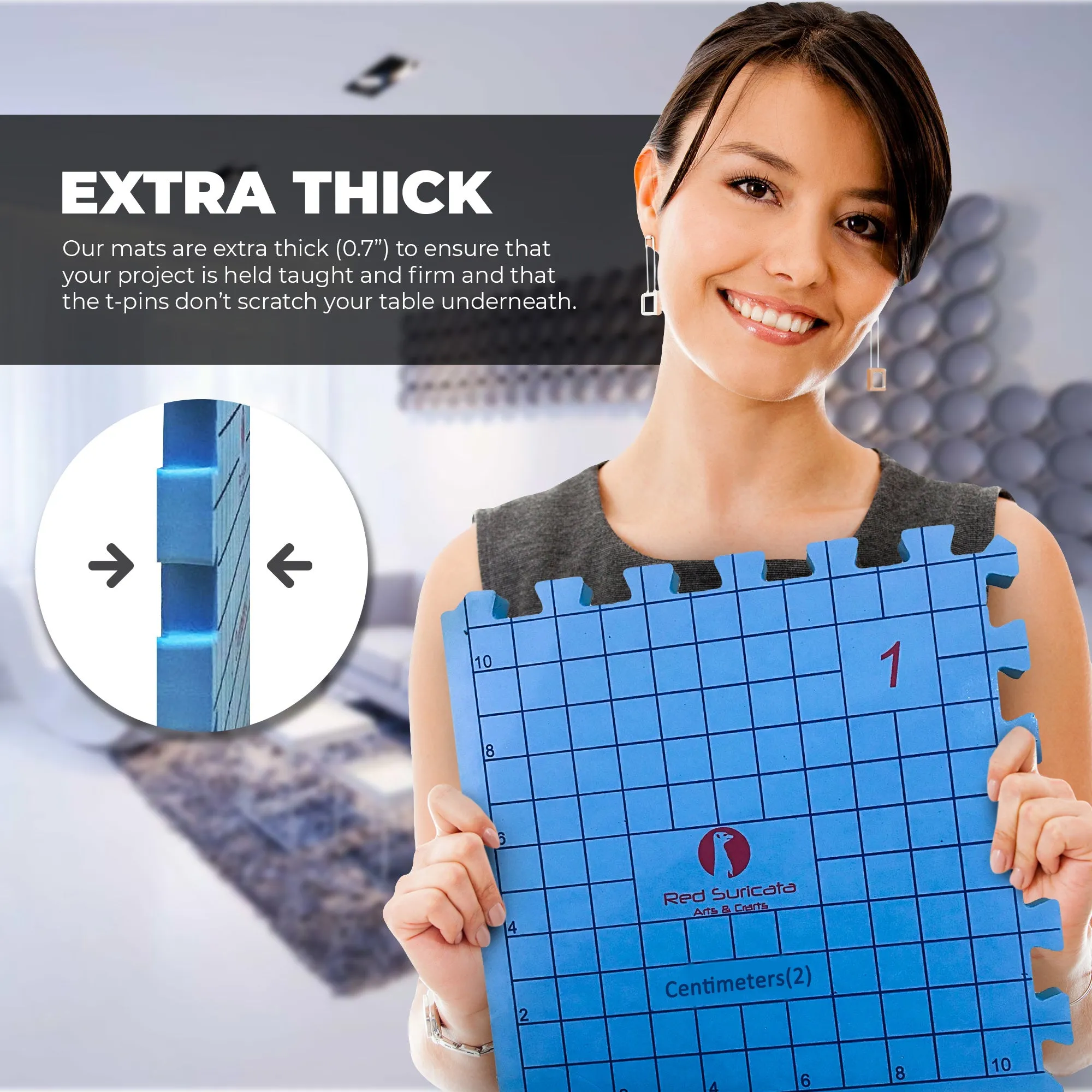 Red Suricata Knit Blocking Bundle – Blocking Mats for Knitting & Knit Blocking Comb Set (CMs Grid)