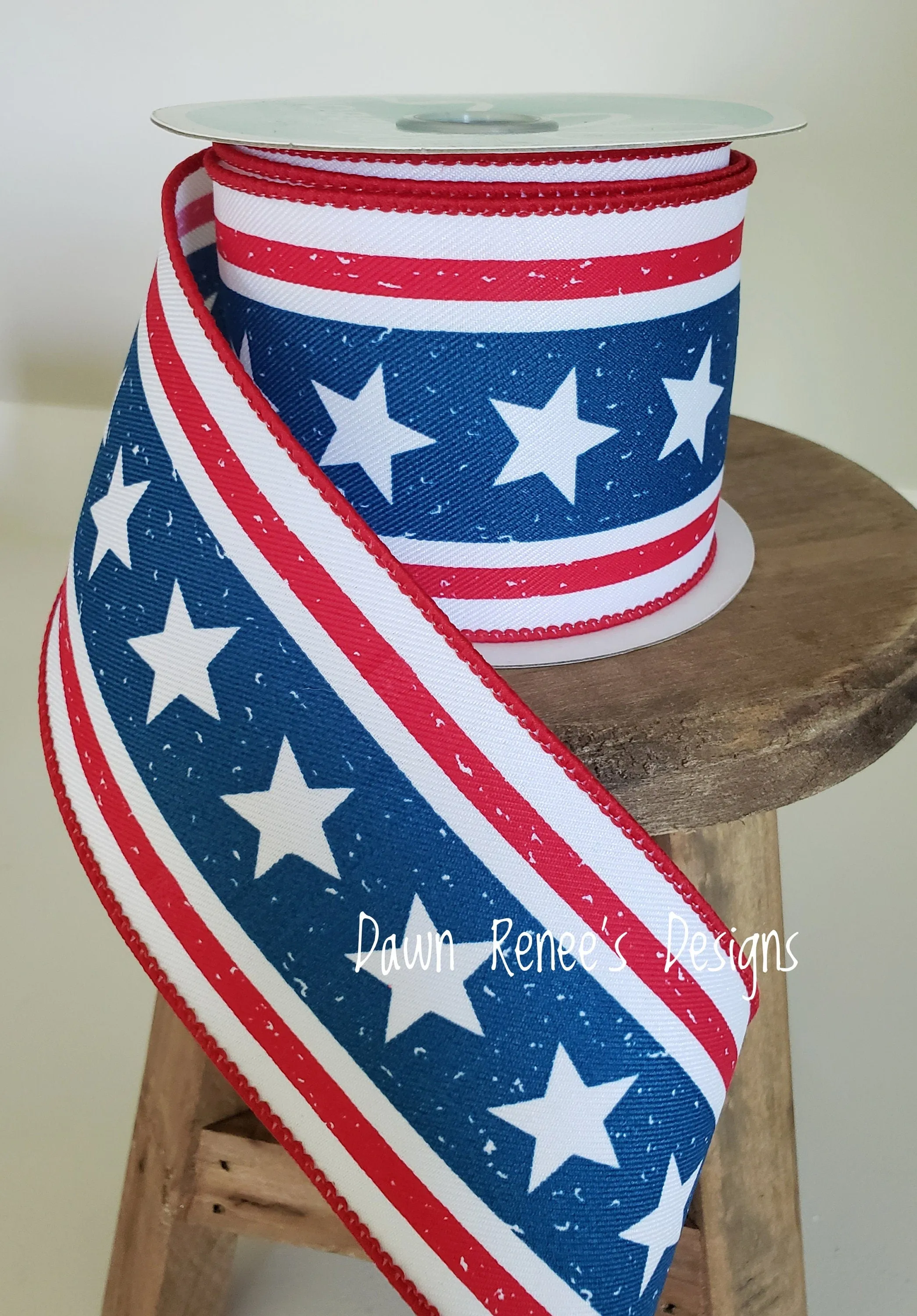 Red White Blue Stars and Stripes Wire Edge Ribbon 2.5" RGC178827