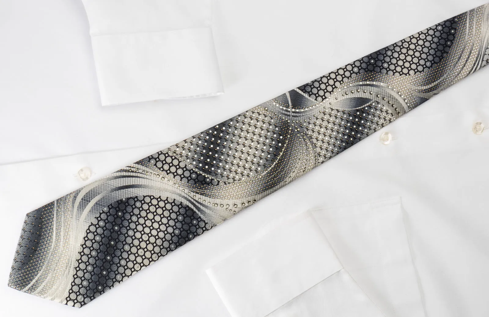 Remizio Silk Rhinestone Tie Scotty Dogs On Silver With Silver Sparkles