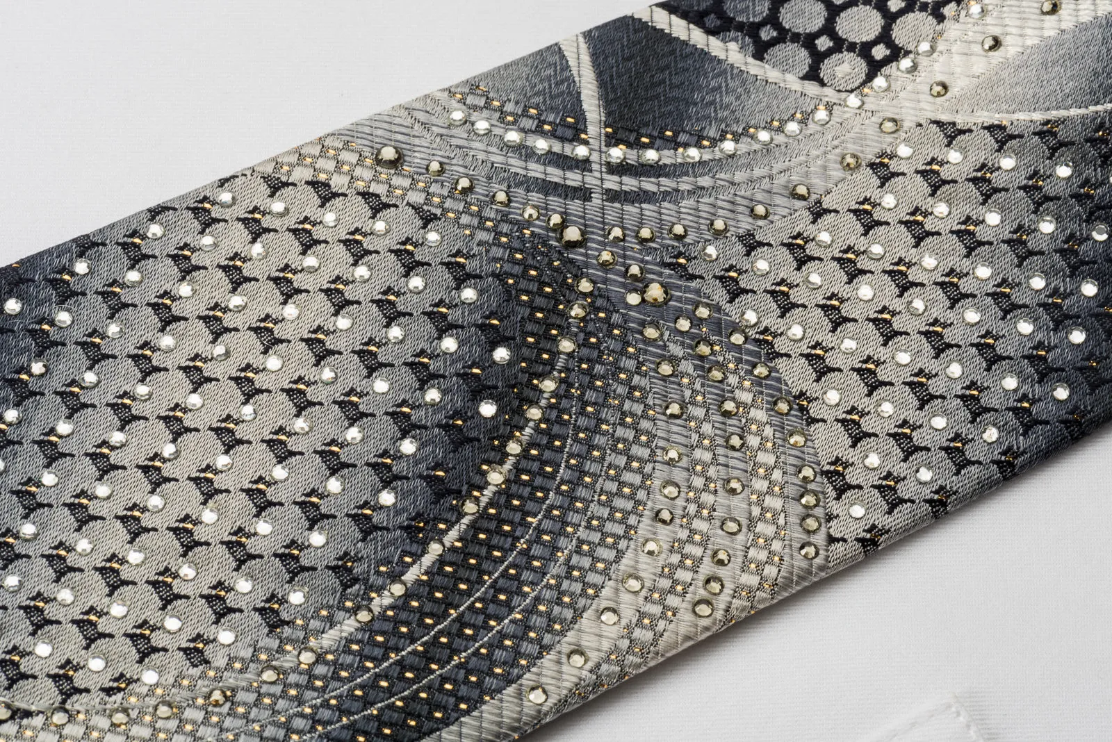 Remizio Silk Rhinestone Tie Scotty Dogs On Silver With Silver Sparkles