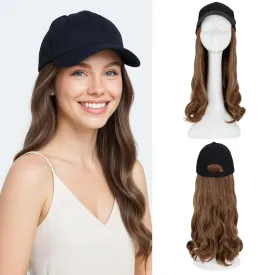 SEGO Hat Wig, Hat with Hair Attached for Women Black Baseball Cap with Hair Extensions, Long Wavy Baseball Cap Wig Adjustable Hats for Daily Party #12