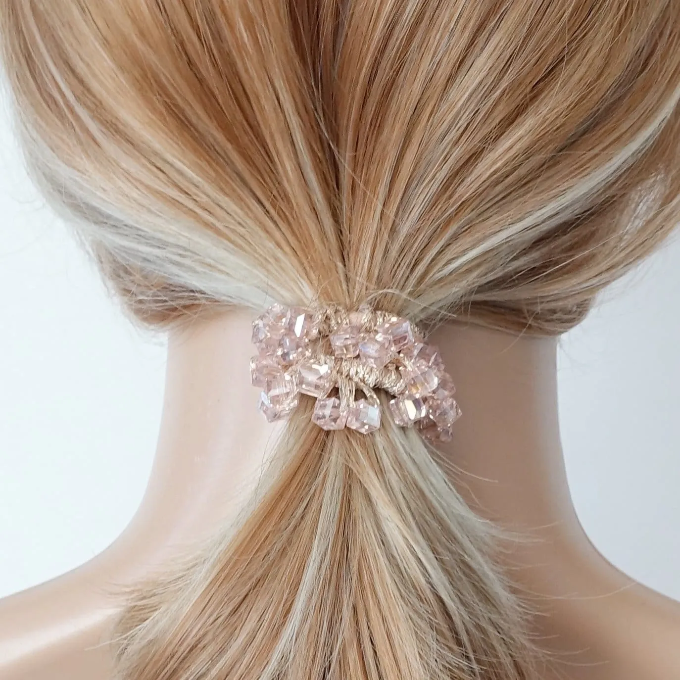square glass stone beaded hair elastic holder cute hair ties  women hair scrunchies