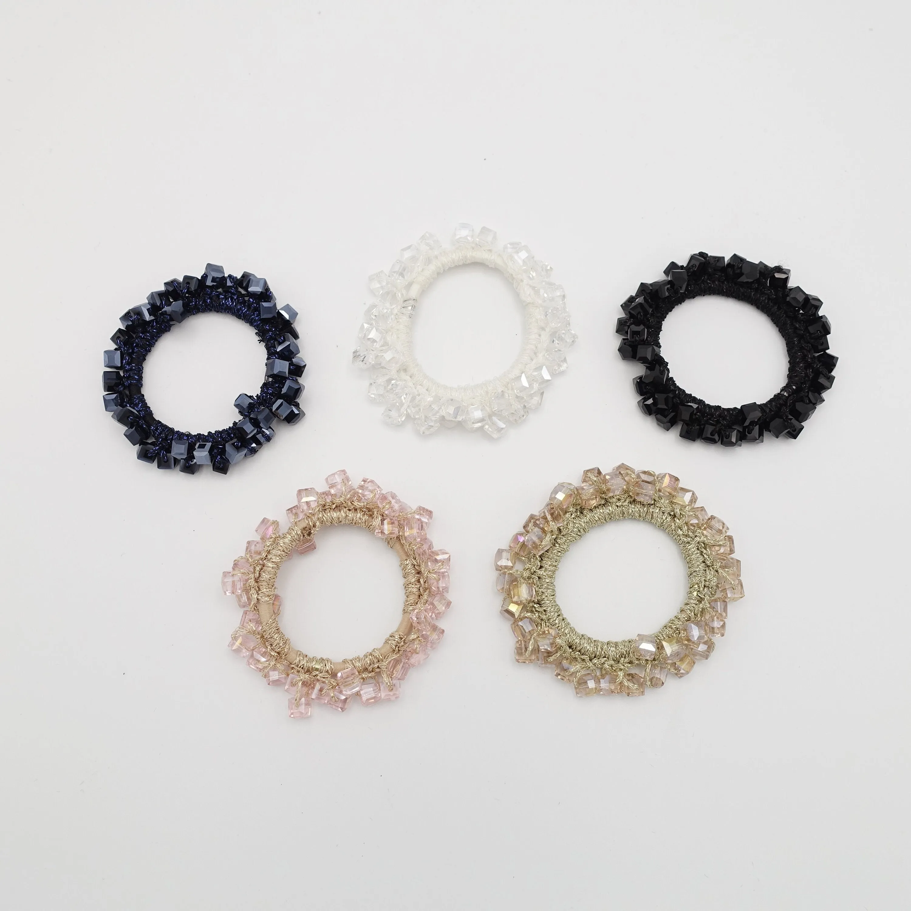 square glass stone beaded hair elastic holder cute hair ties  women hair scrunchies