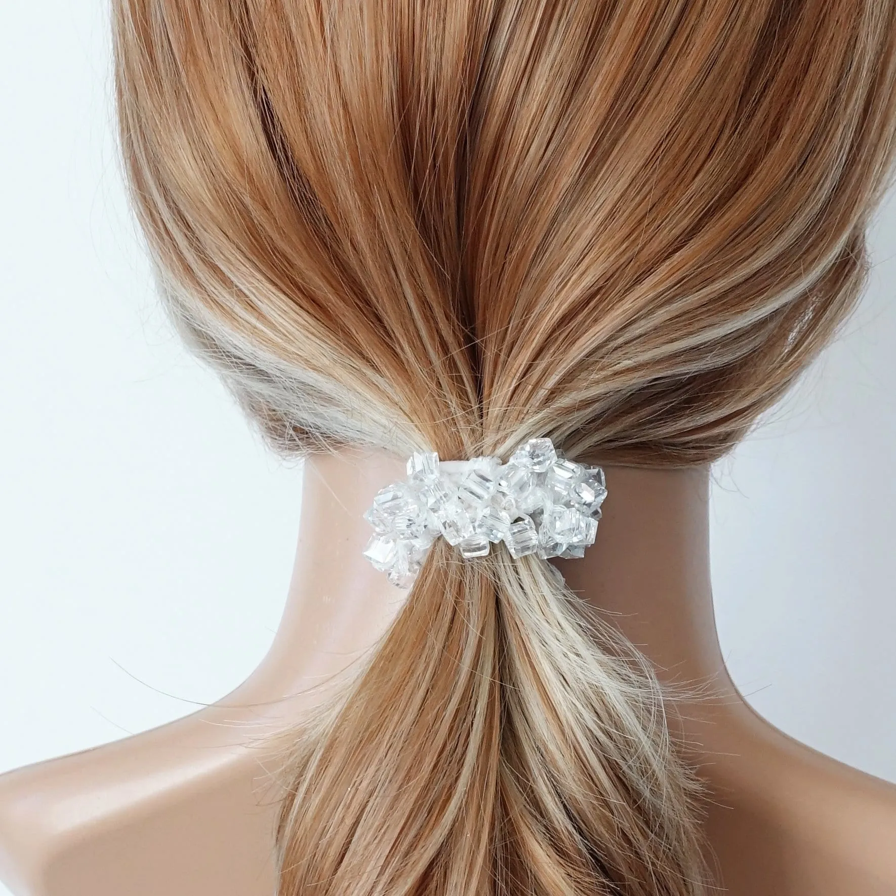square glass stone beaded hair elastic holder cute hair ties  women hair scrunchies