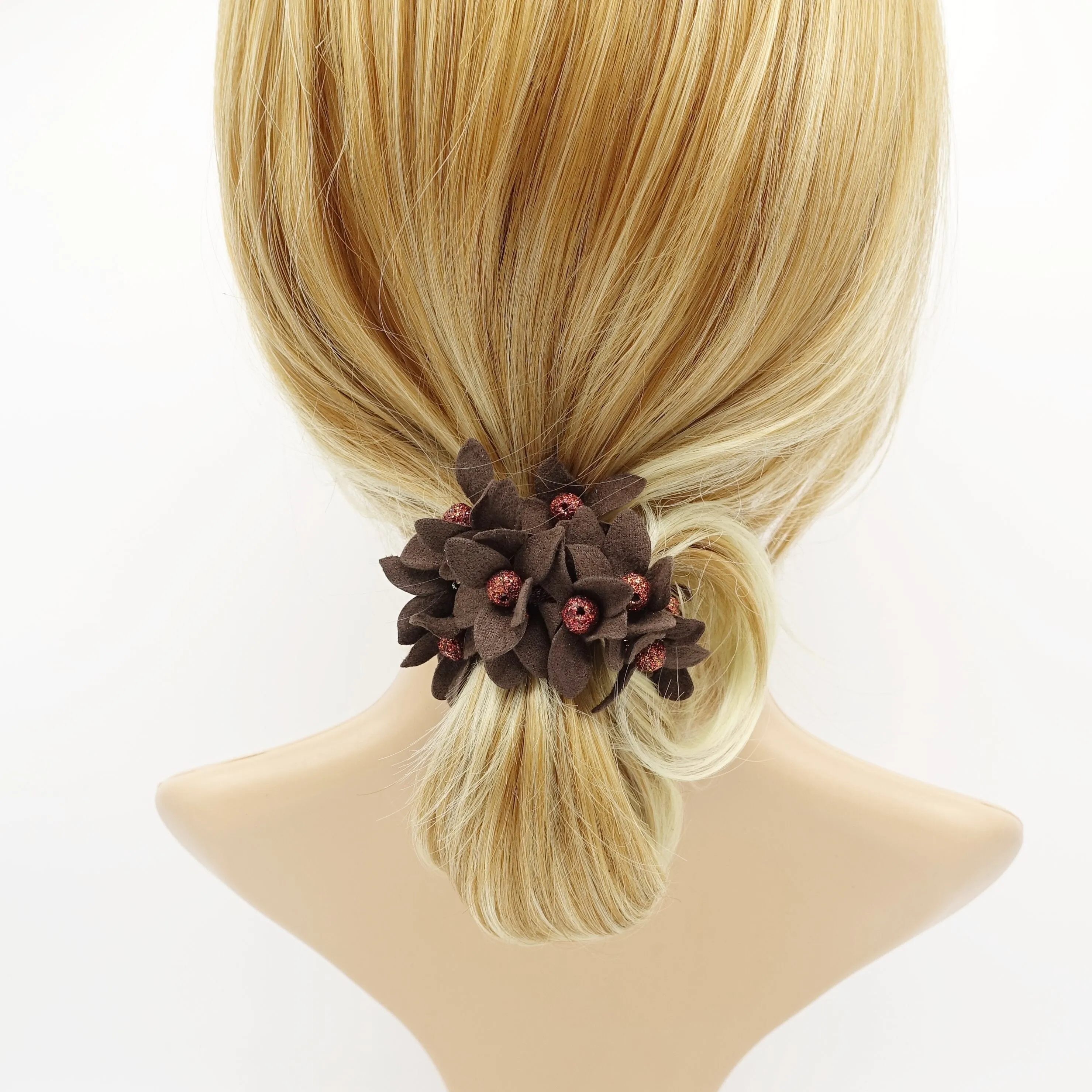 suede petal flower sparking ball embellished hair elastic ponytail holder