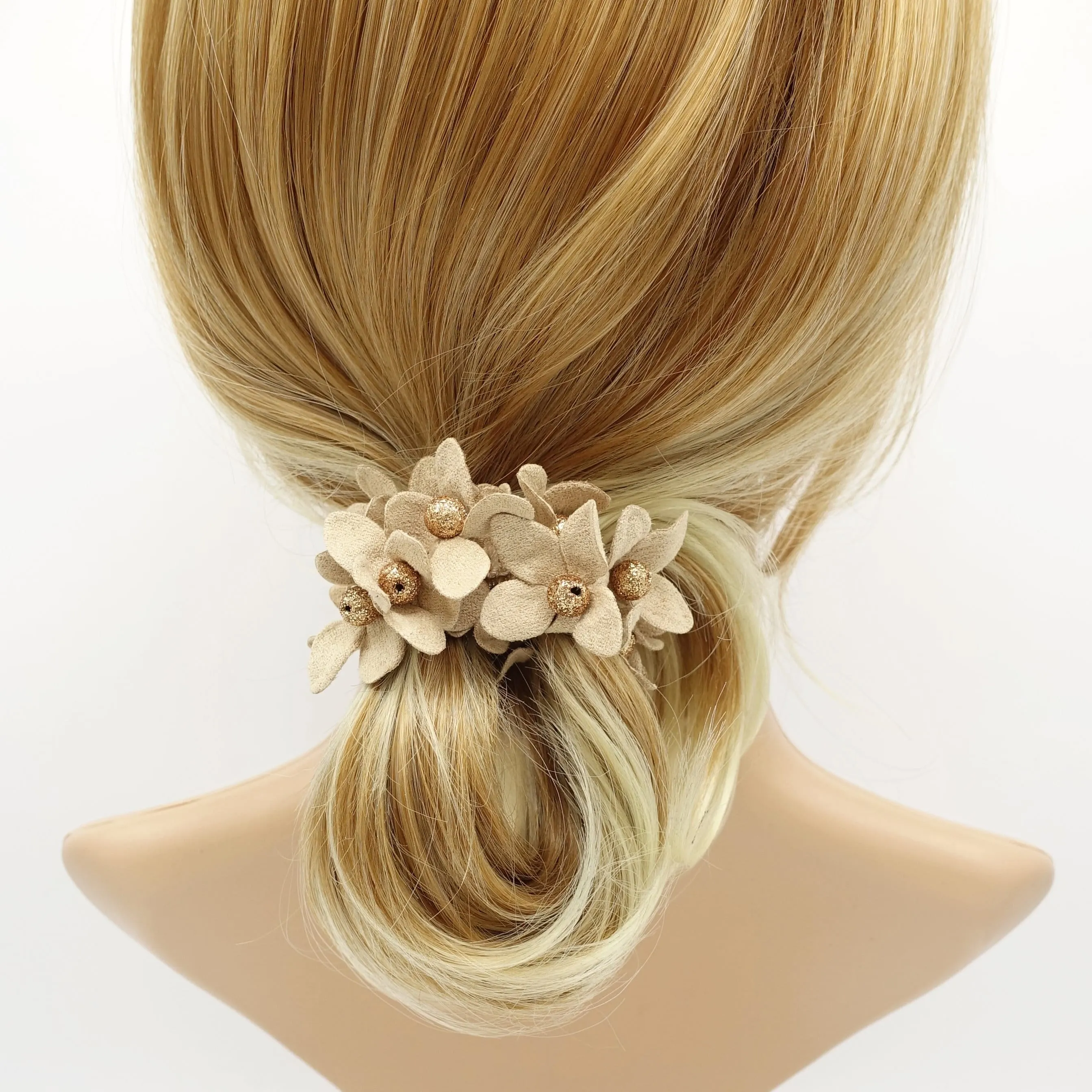 suede petal flower sparking ball embellished hair elastic ponytail holder