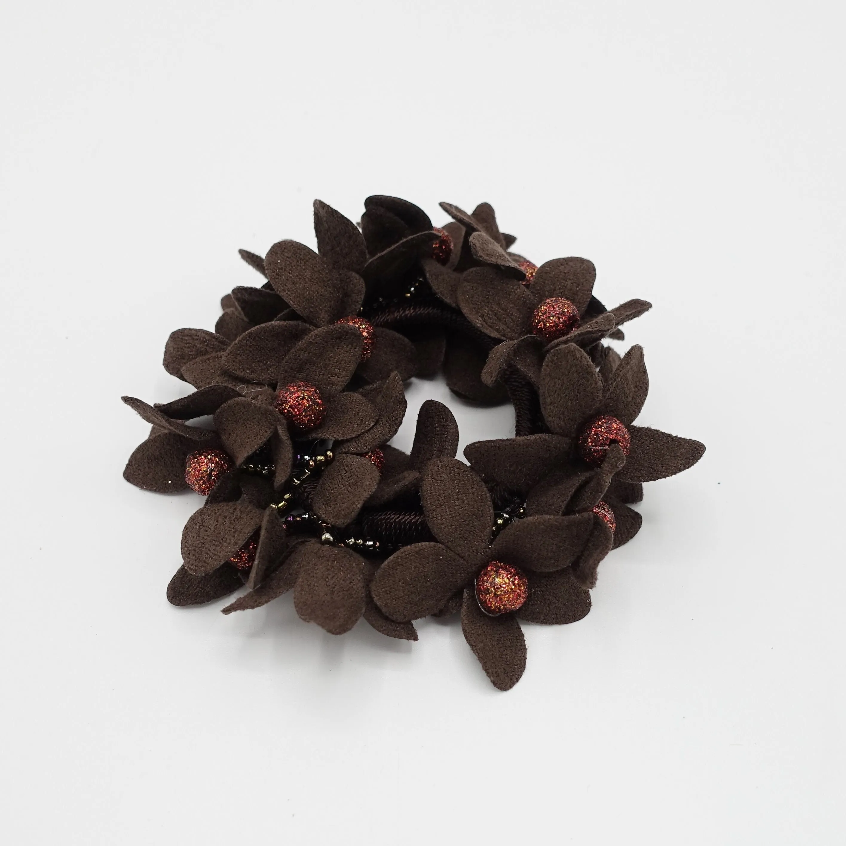 suede petal flower sparking ball embellished hair elastic ponytail holder