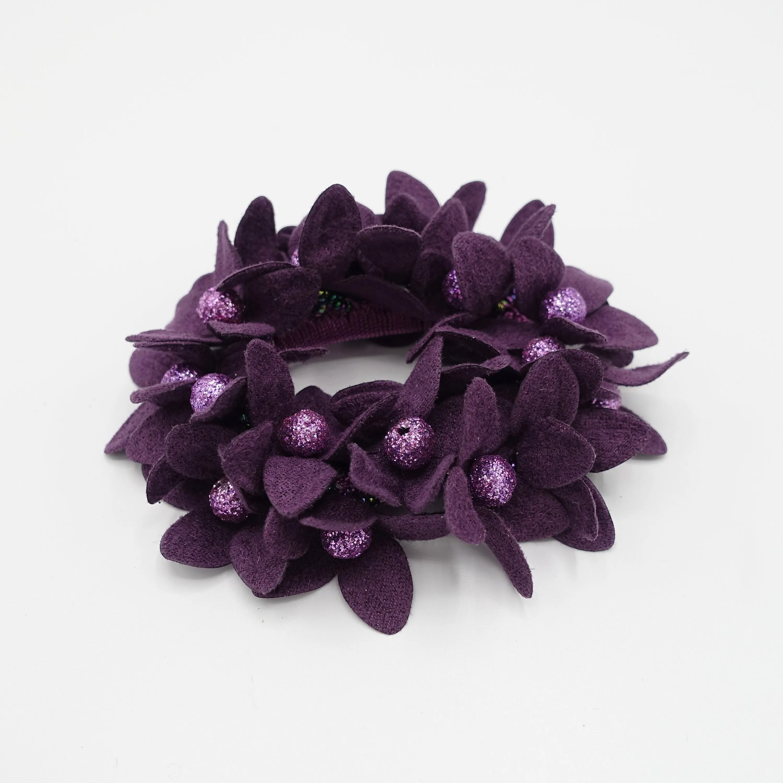 suede petal flower sparking ball embellished hair elastic ponytail holder