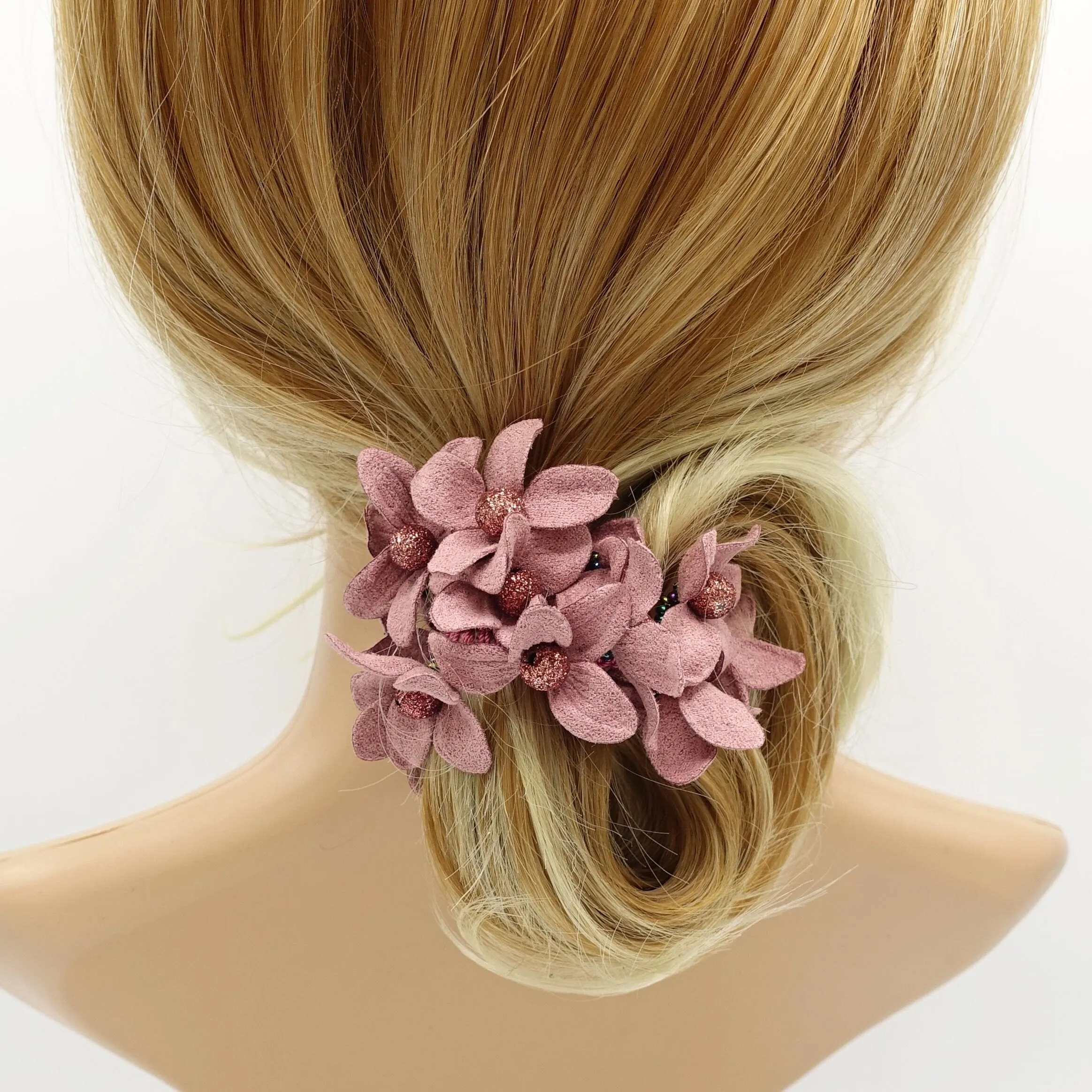 suede petal flower sparking ball embellished hair elastic ponytail holder
