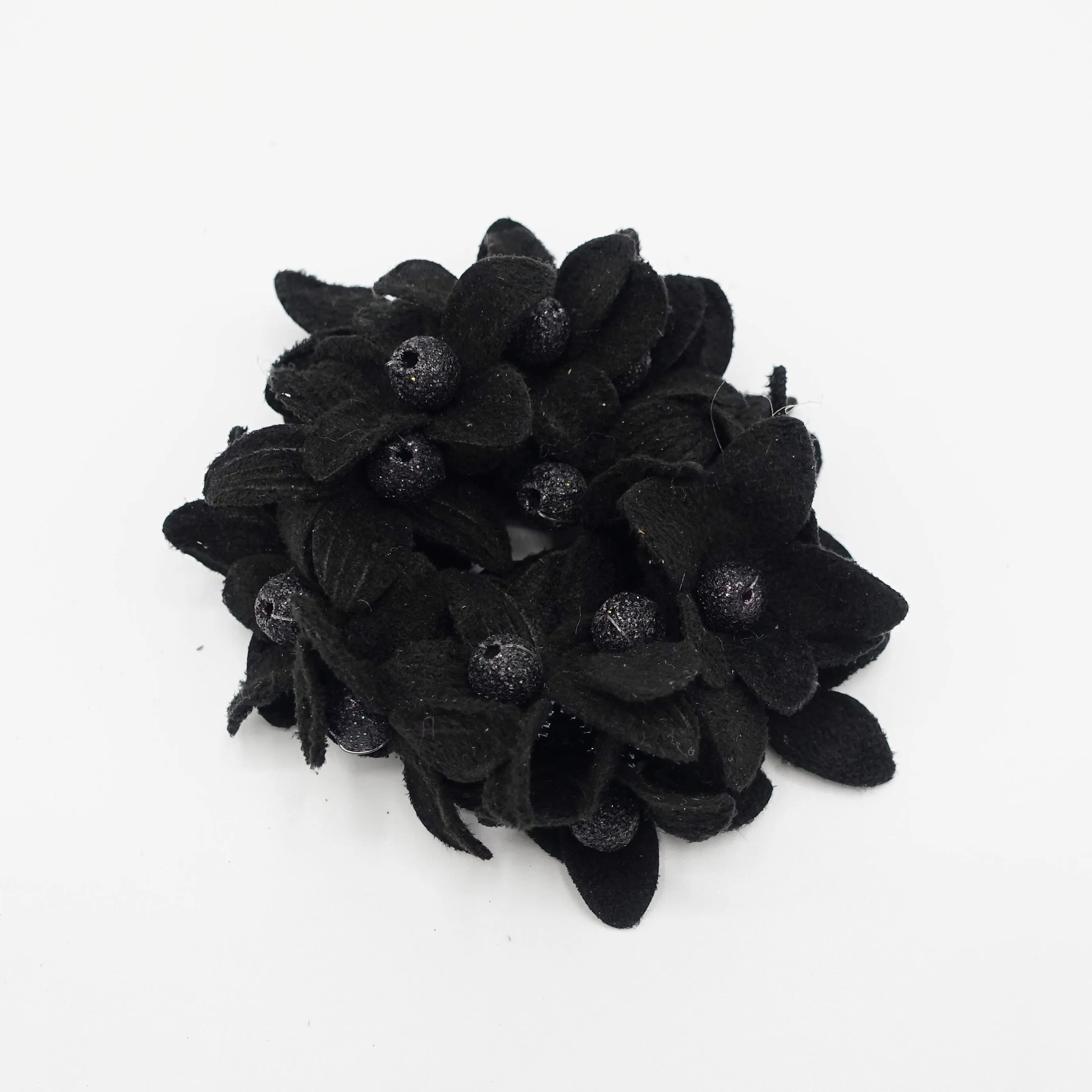 suede petal flower sparking ball embellished hair elastic ponytail holder