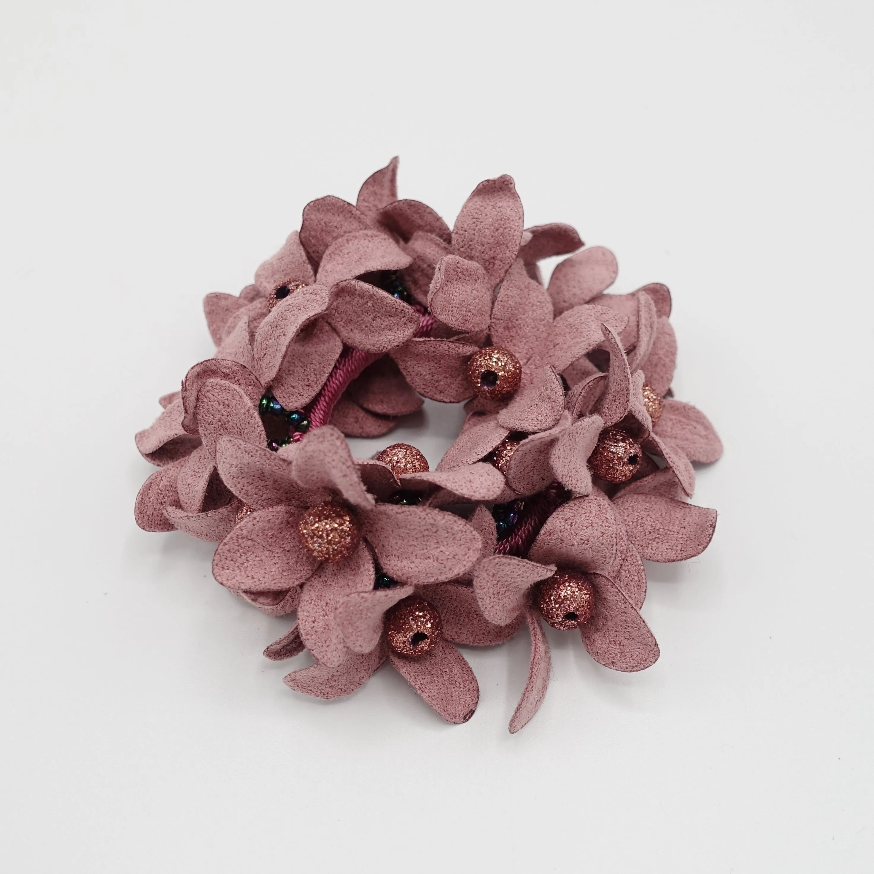 suede petal flower sparking ball embellished hair elastic ponytail holder