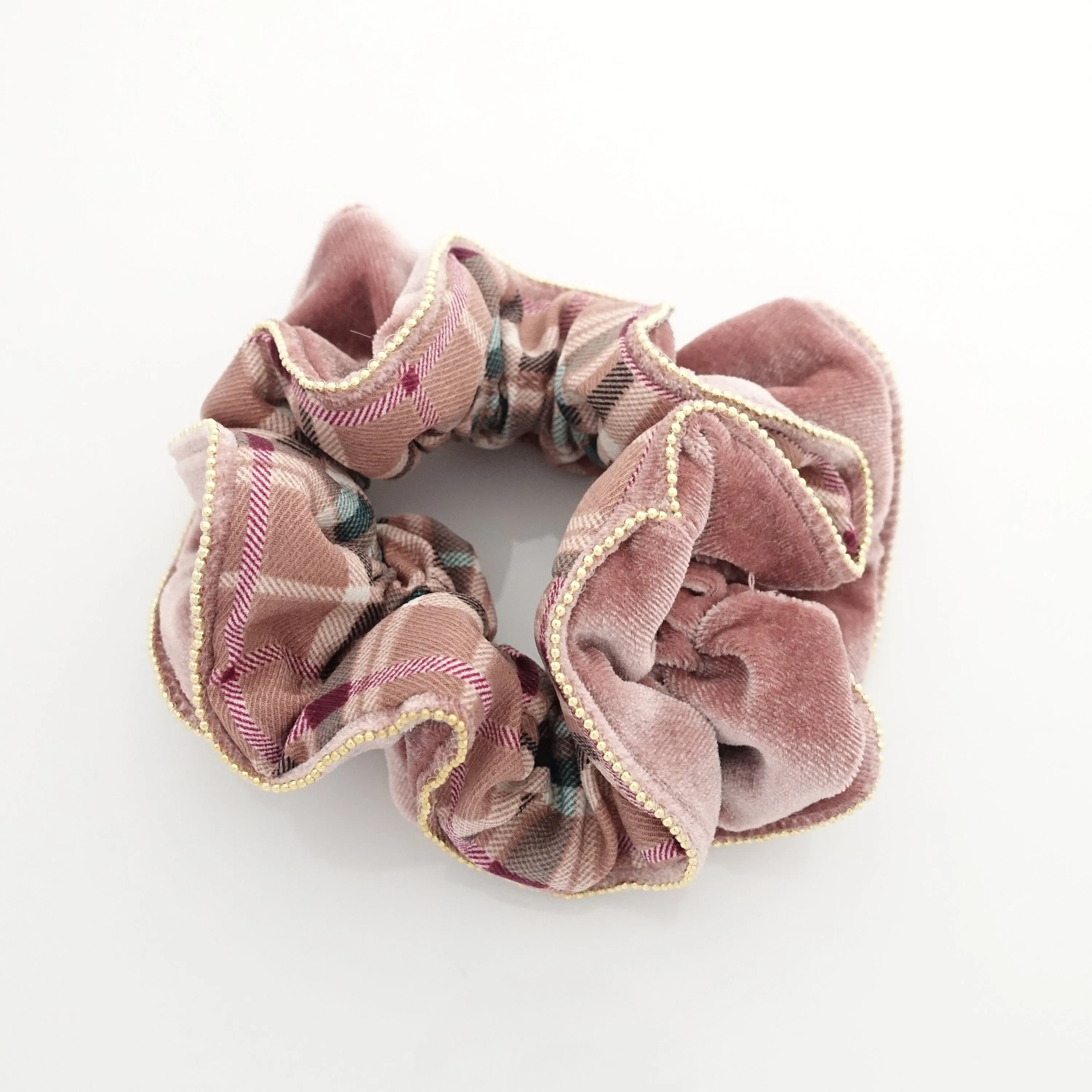 velvet grid check scrunchies chain trim decorated hair scrunchie unique women hair accessories