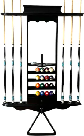 Wall Pool Stick Holder, Billiard Cue Rack, Wooden Pool Cue Holder for 10 Cue Sticks Storage Full Set Pool Table Accessories (BLACK)