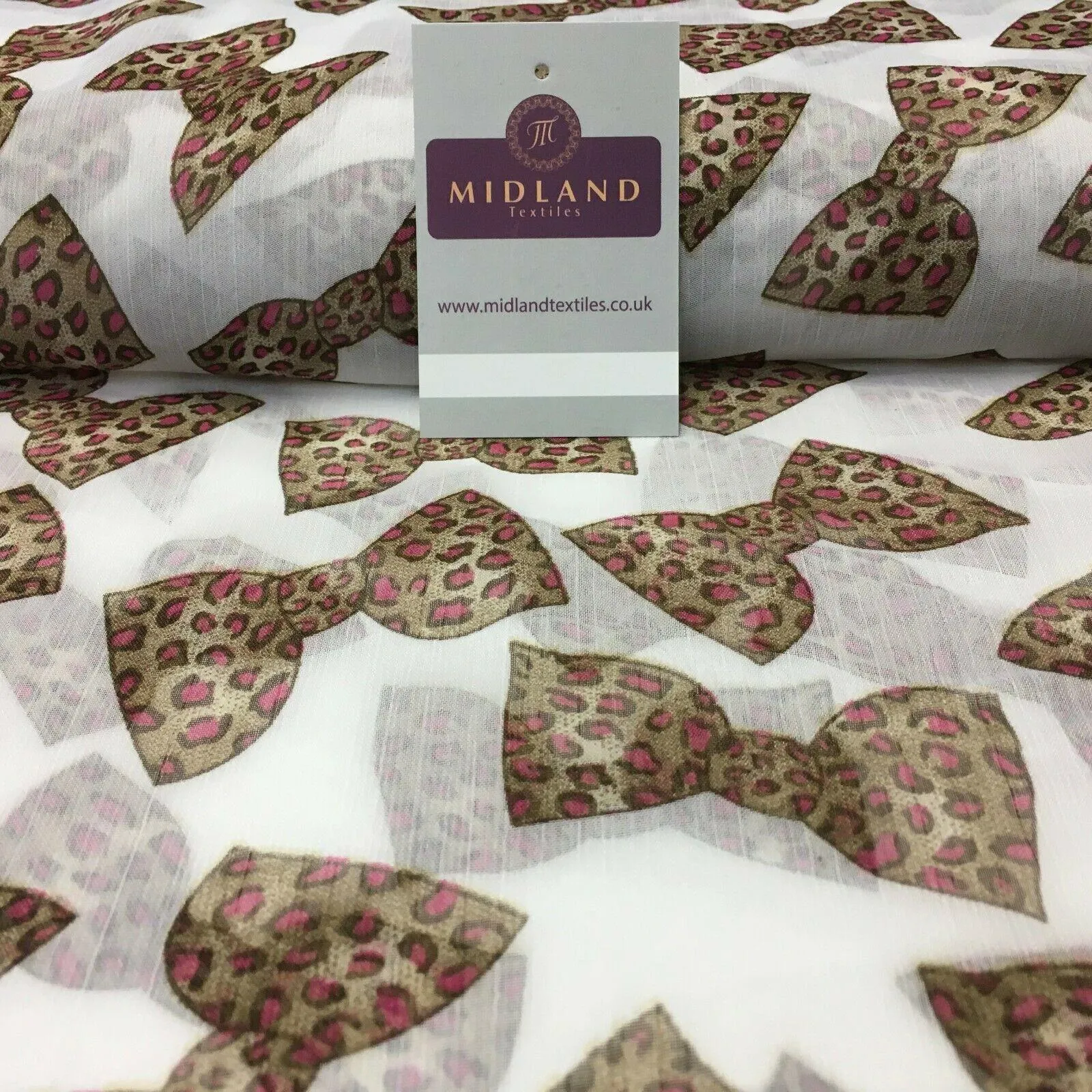 White Animal Bows Printed Crinkle Georgette Chiffon Fabric 150cm wide MK1090-4