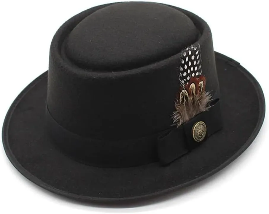 Women Men Small Brim Feather Bowler Hat British Style Hip Hop Fedora Hat