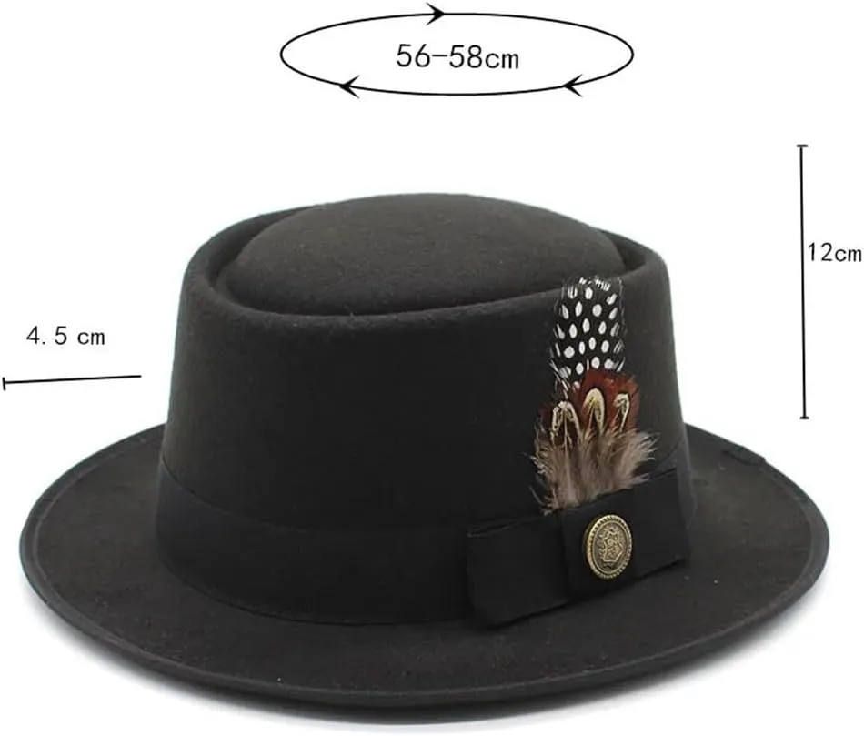 Women Men Small Brim Feather Bowler Hat British Style Hip Hop Fedora Hat