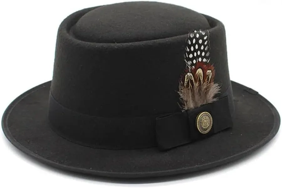 Women Men Small Brim Feather Bowler Hat British Style Hip Hop Fedora Hat