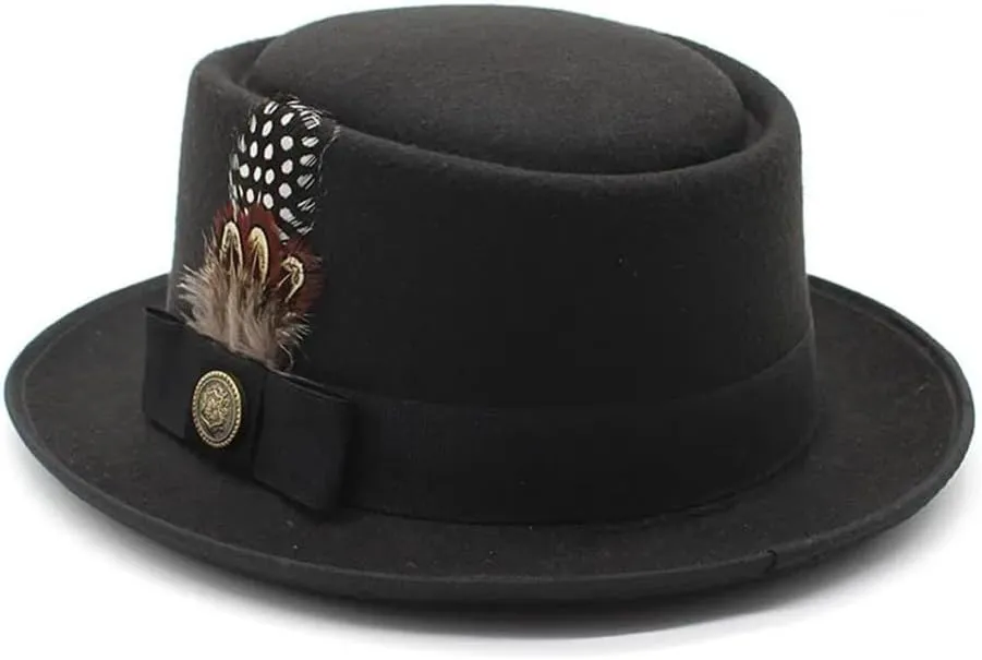 Women Men Small Brim Feather Bowler Hat British Style Hip Hop Fedora Hat