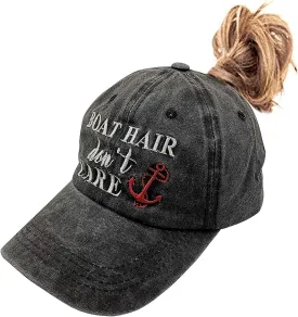Women's Ponytail Baseball Cap Boat Hair Don't Care Embroidered Vintage Dad Hat