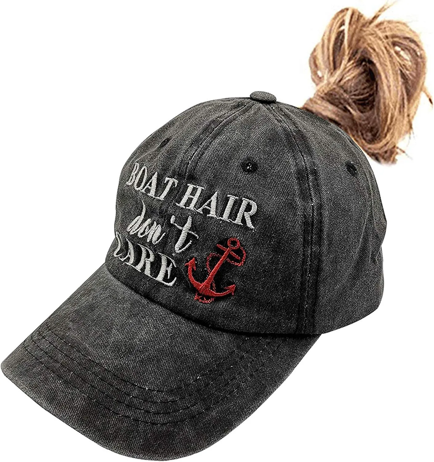 Women's Ponytail Baseball Cap Boat Hair Don't Care Embroidered Vintage Dad Hat