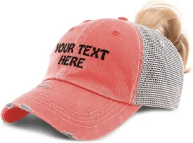 Womens Ponytail Cap Custom Personalized Text & Name Distressed Moms Trucker Hats