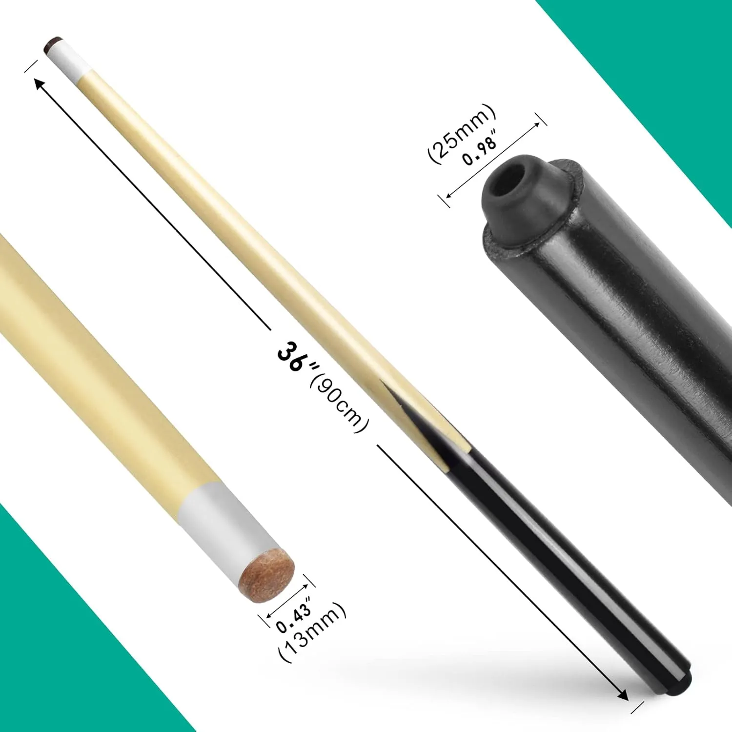 Wooden Billiard House Cue Sticks Shorty Cues Pool Cues for Kids Hardwood Billiard Cue Sticks 13mm Glue-on Tips,Set of 2
