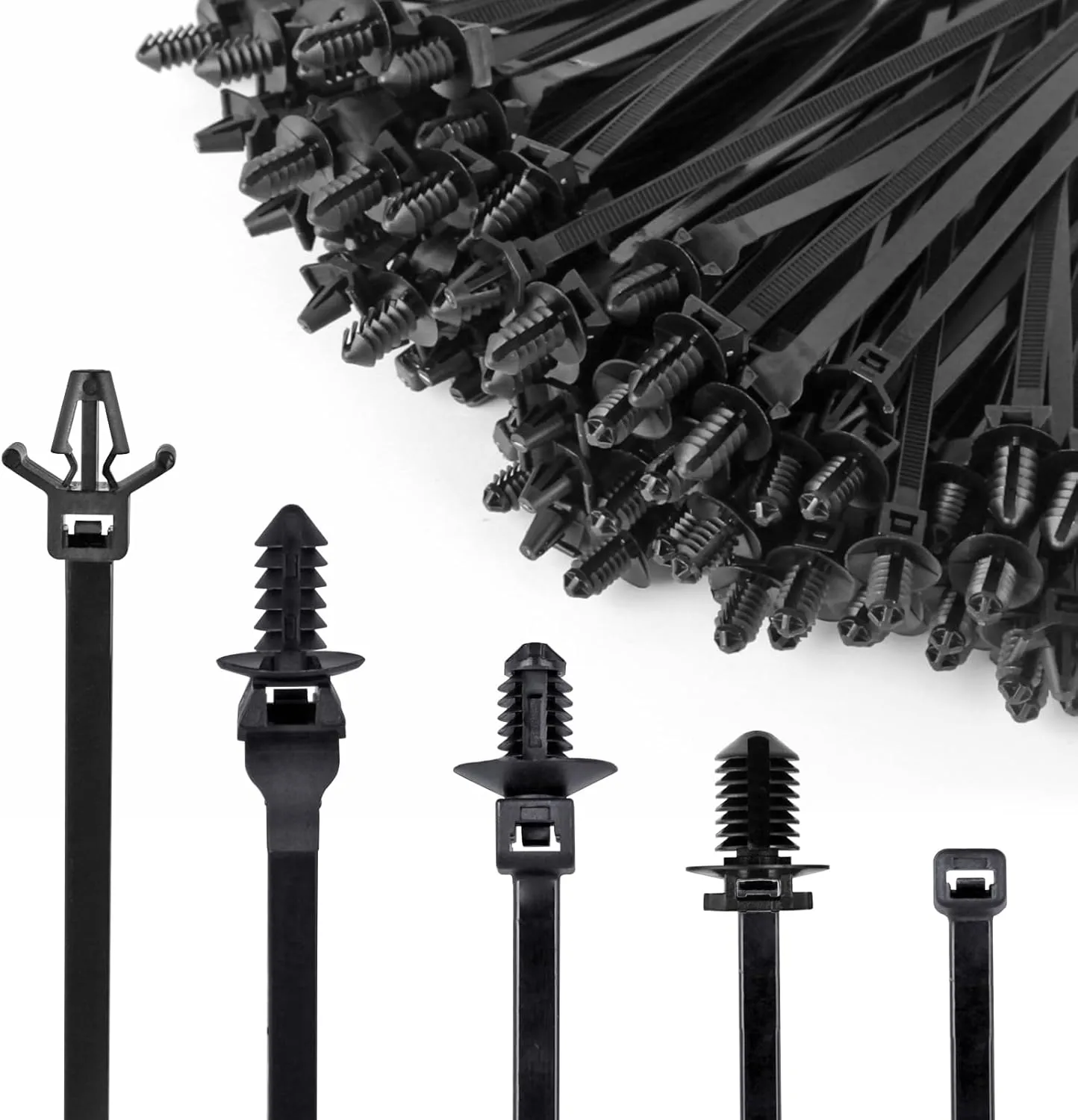 Xislet 160Pcs Universal Push Mount Cable Zip Tie Compatible with Cars Boat Trailer Polaris UTV Side By Side Jeep Wrangler Nylon Self Locking Cable Strap for Engine Bay Wire Harness Restraint Ties