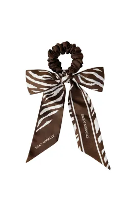 Zebra Print Brown Bow Silk Scrunchie